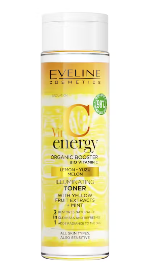 Tonic iluminator pentru fata, Eveline Cosmetics, Vit C Energy 3 in 1, 200 ml