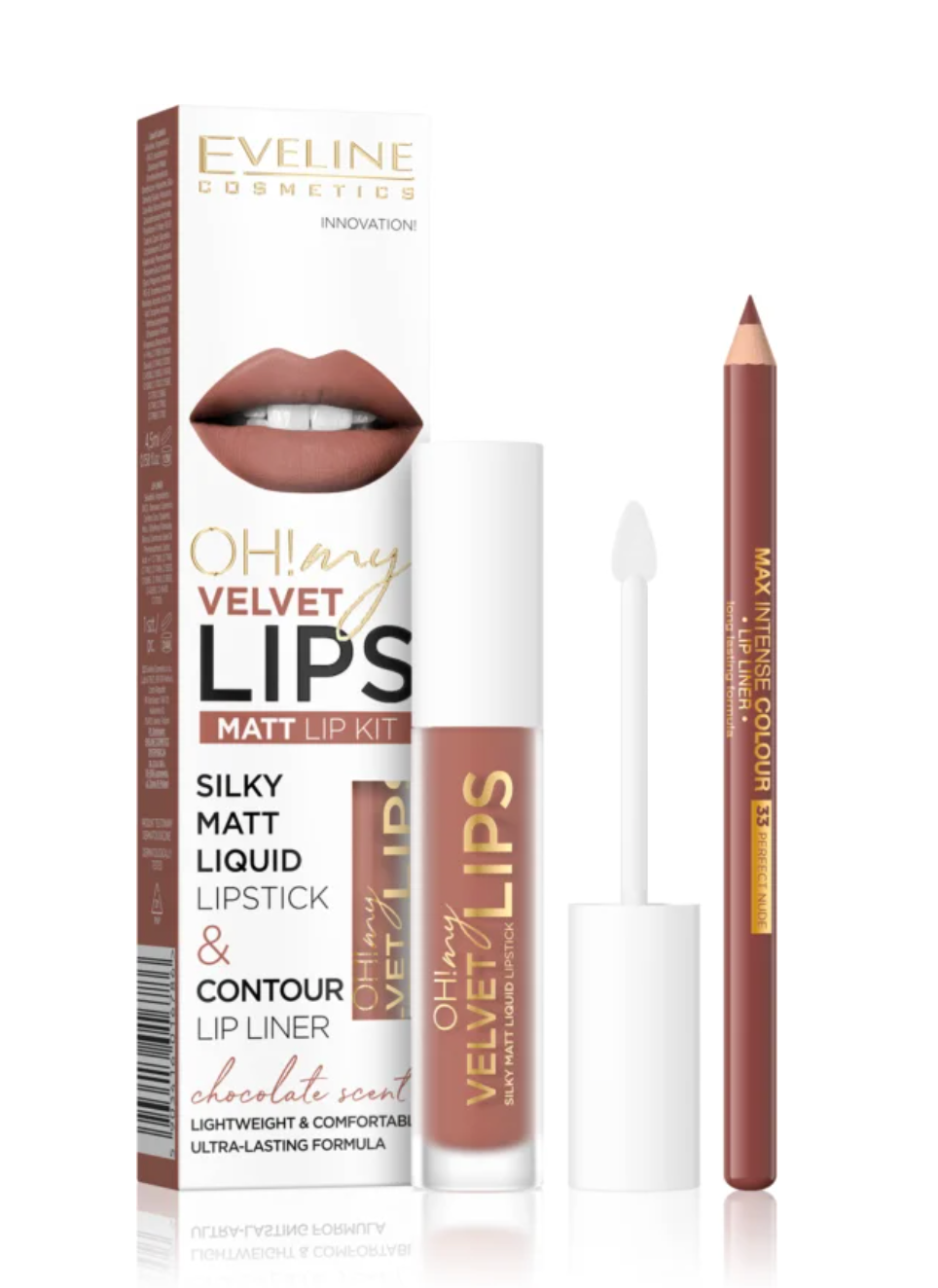 Set 2 en 1 de Lápiz Labial Líquido Mate y Lápiz Contorno de Labios, Eveline