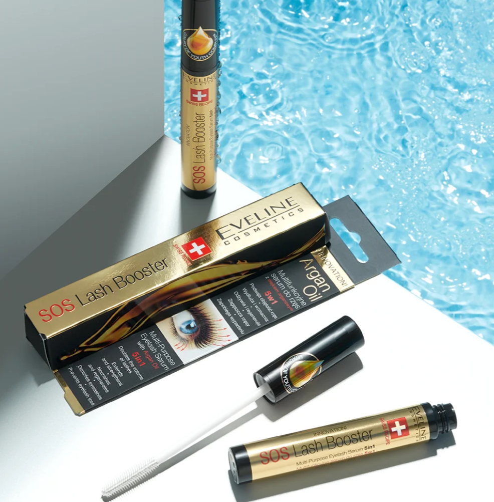 Ser de reparație 5 în 1 pentru gene cu ulei de argan Sos Lash Booster Eveline