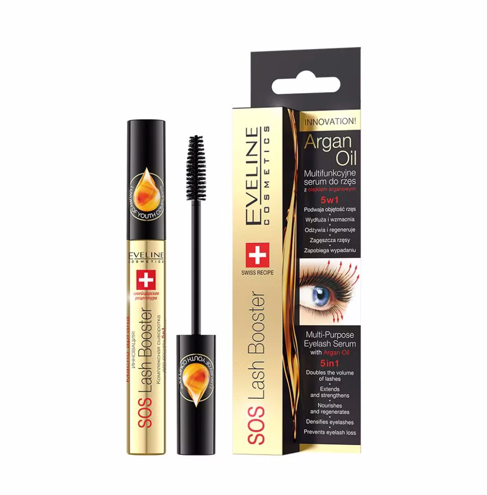 Ser de reparație 5 în 1 pentru gene cu ulei de argan Sos Lash Booster Eveline