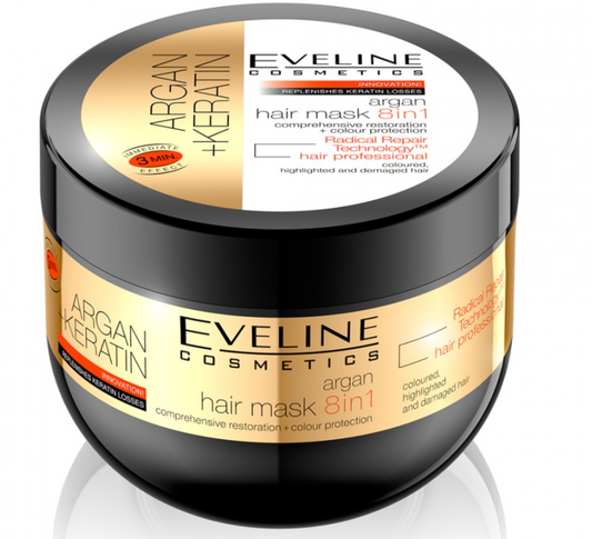 Masca de par 8 in 1 ARGAN + KERATIN - 300 ml,Eveline Cosmetics