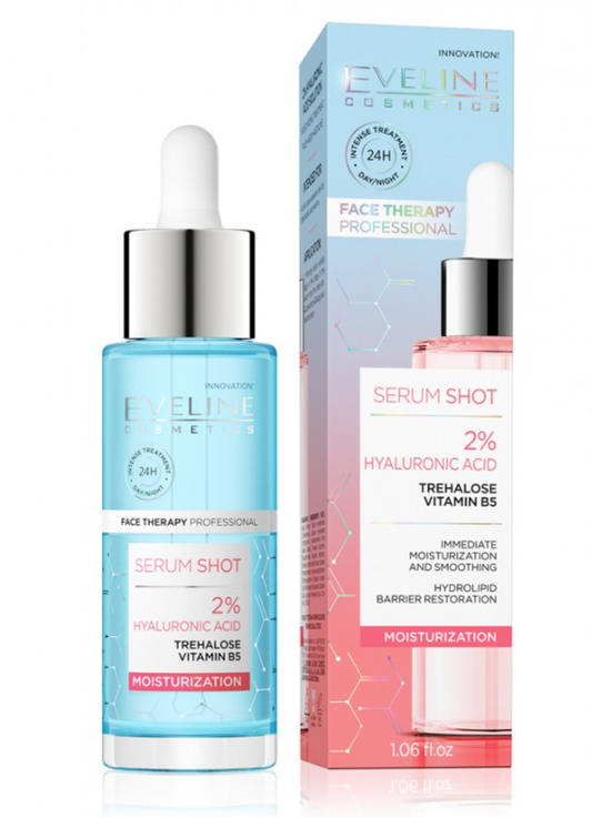 Ser pentru fata, Eveline Cosmetics, 2 % Hyaluronic Acid, Moisturization, 30 ml