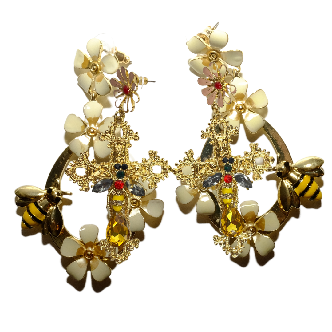 Pendientes con abejas y flores doradas