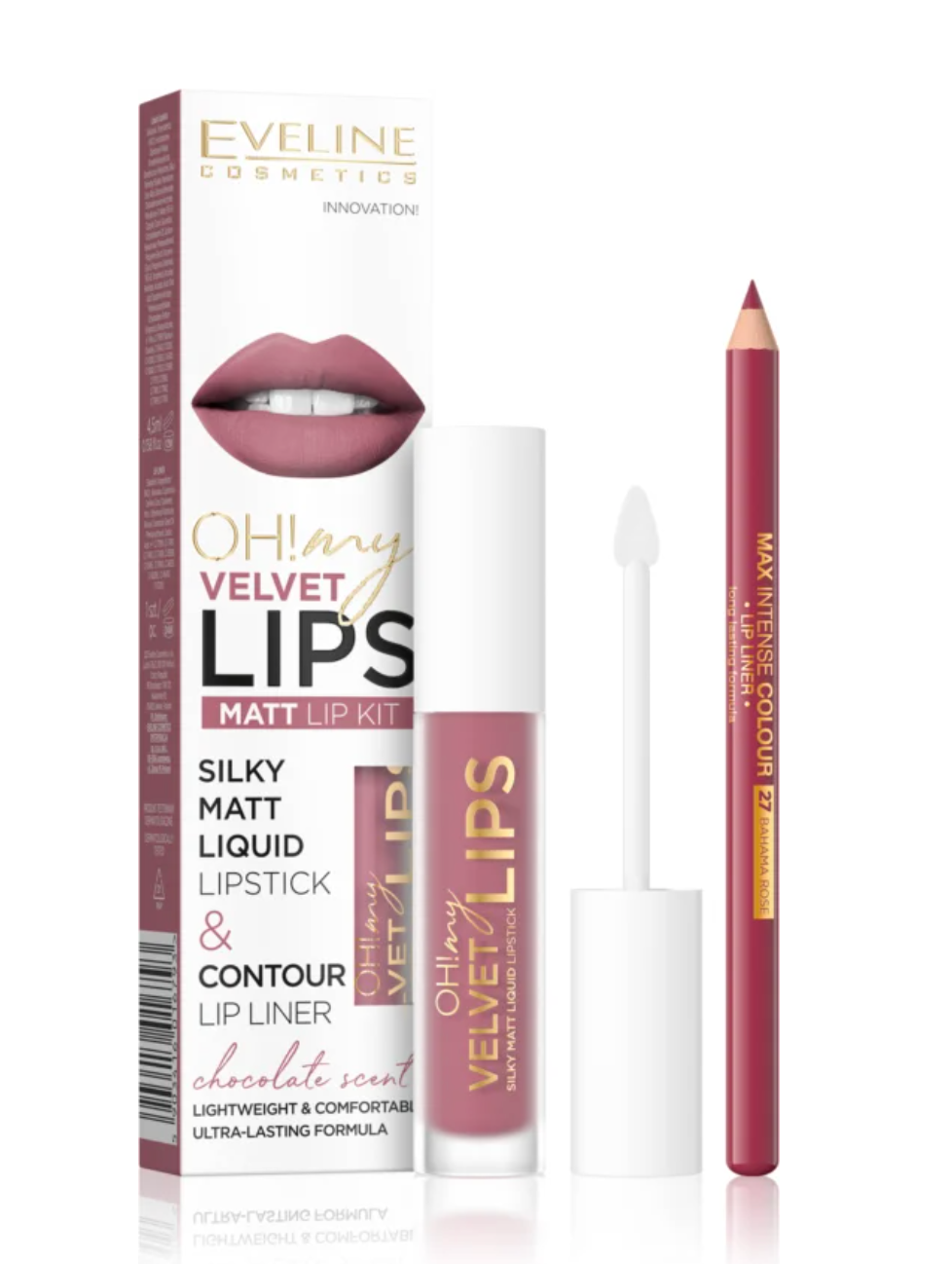 Set 2 en 1 de Lápiz Labial Líquido Mate y Lápiz Contorno de Labios, Eveline