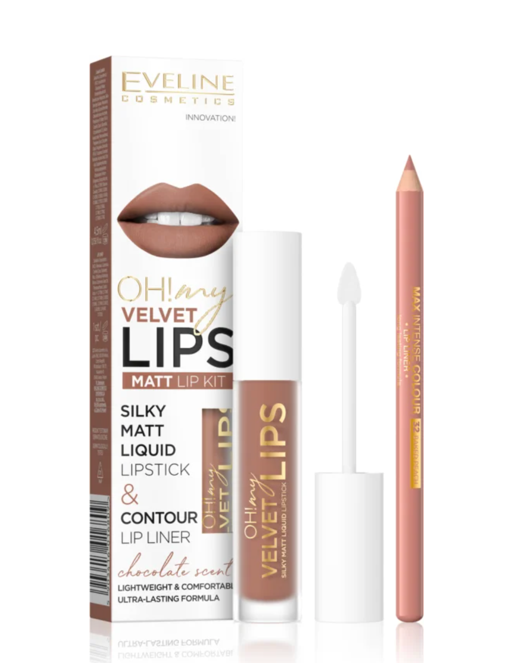 Set 2 en 1 de Lápiz Labial Líquido Mate y Lápiz Contorno de Labios, Eveline