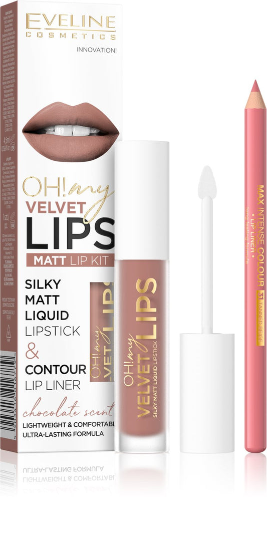 Set 2 en 1 de Lápiz Labial Líquido Mate y Lápiz Contorno de Labios, Eveline
